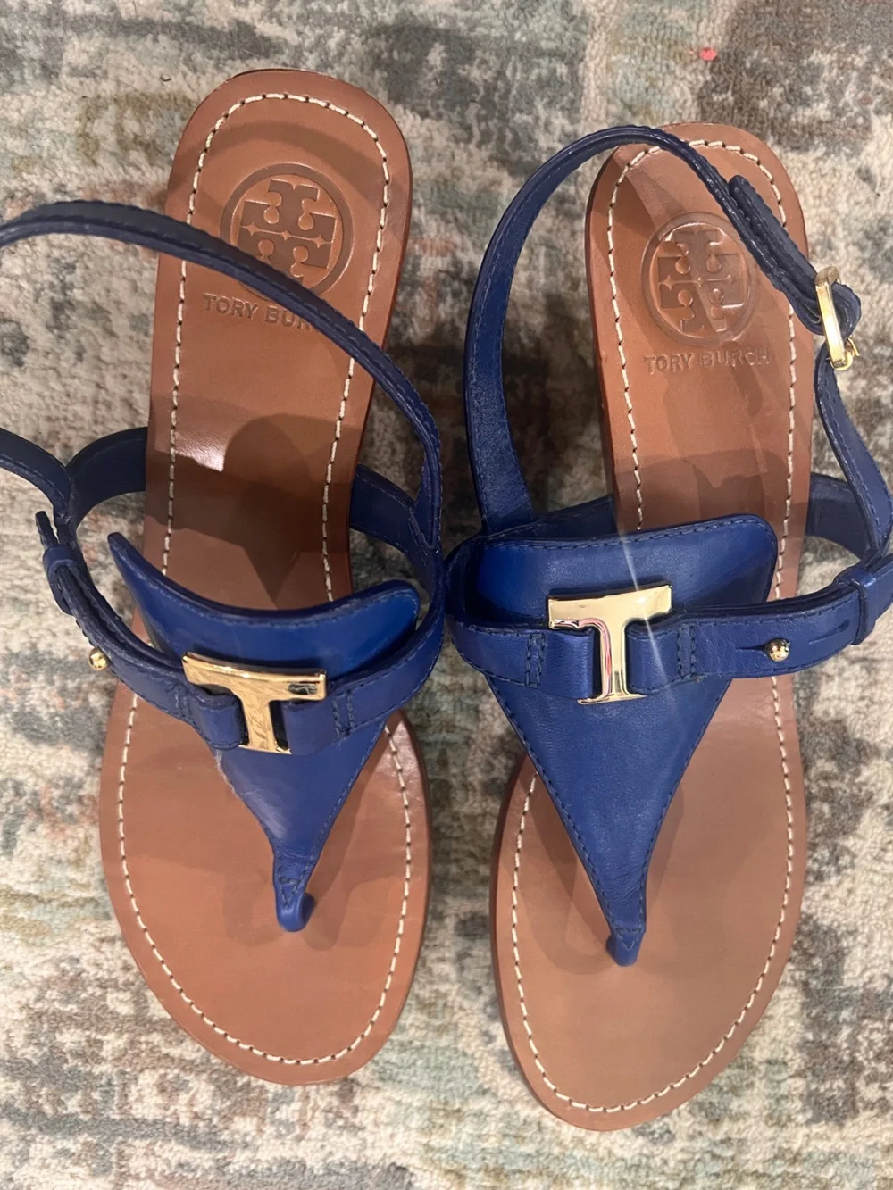 Tory Burch Royal Blue Casey Leather Sandals